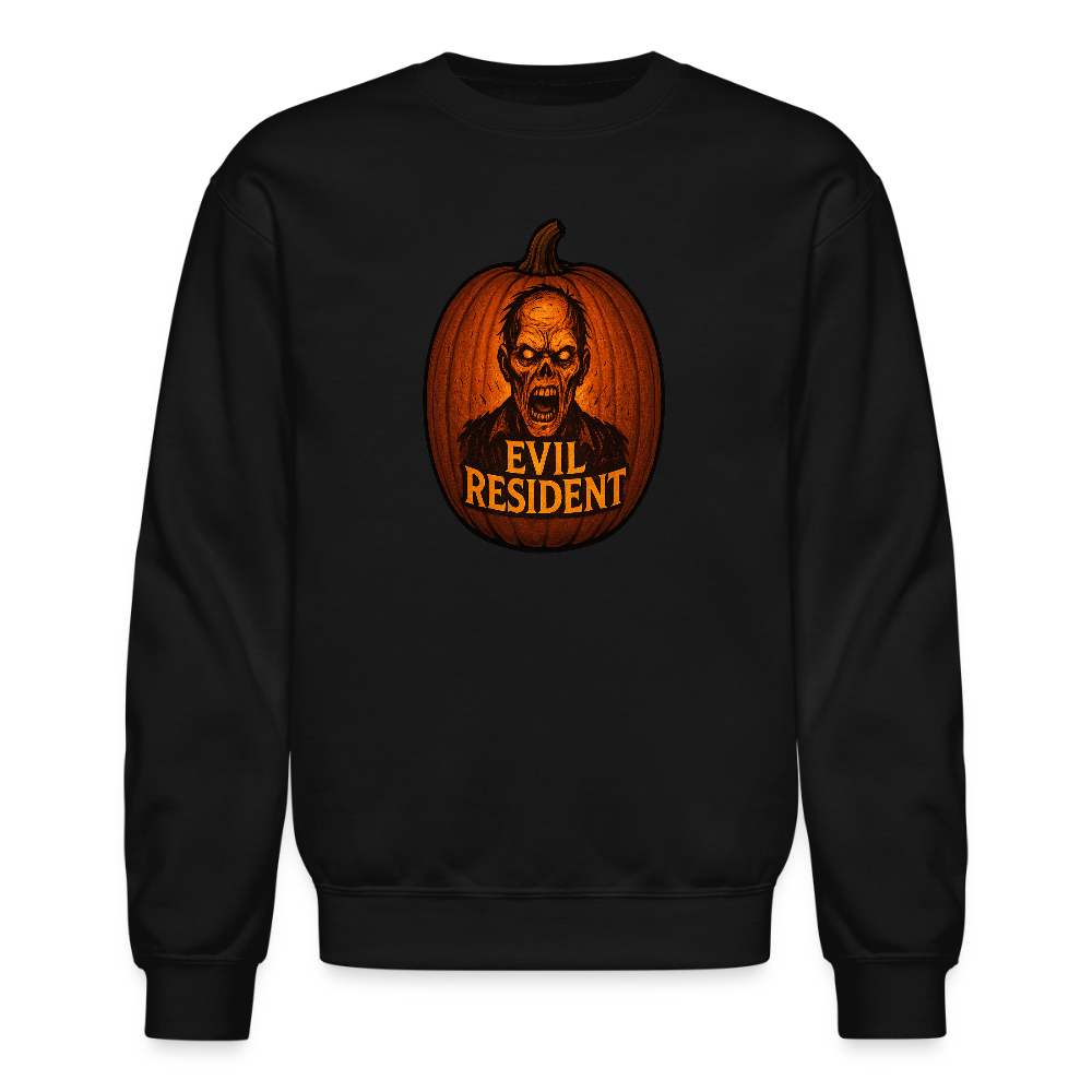 Evil Resident Zombie Pumpkin Halloween Art Crewneck Sweatshirt - black