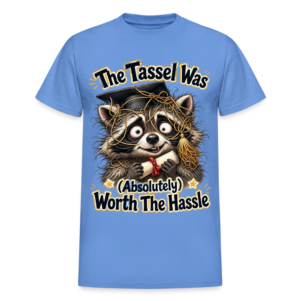 Funny Raccoon Graduation Design, Tassel Worth the Hassle Graduate Gift, Cute Animal Commencement Humor for Seniors & Students Gildan Ultra Cotton Adult T-Shirt - carolina blue