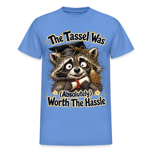 Funny Raccoon Graduation Design, Tassel Worth the Hassle Graduate Gift, Cute Animal Commencement Humor for Seniors & Students Gildan Ultra Cotton Adult T-Shirt - carolina blue