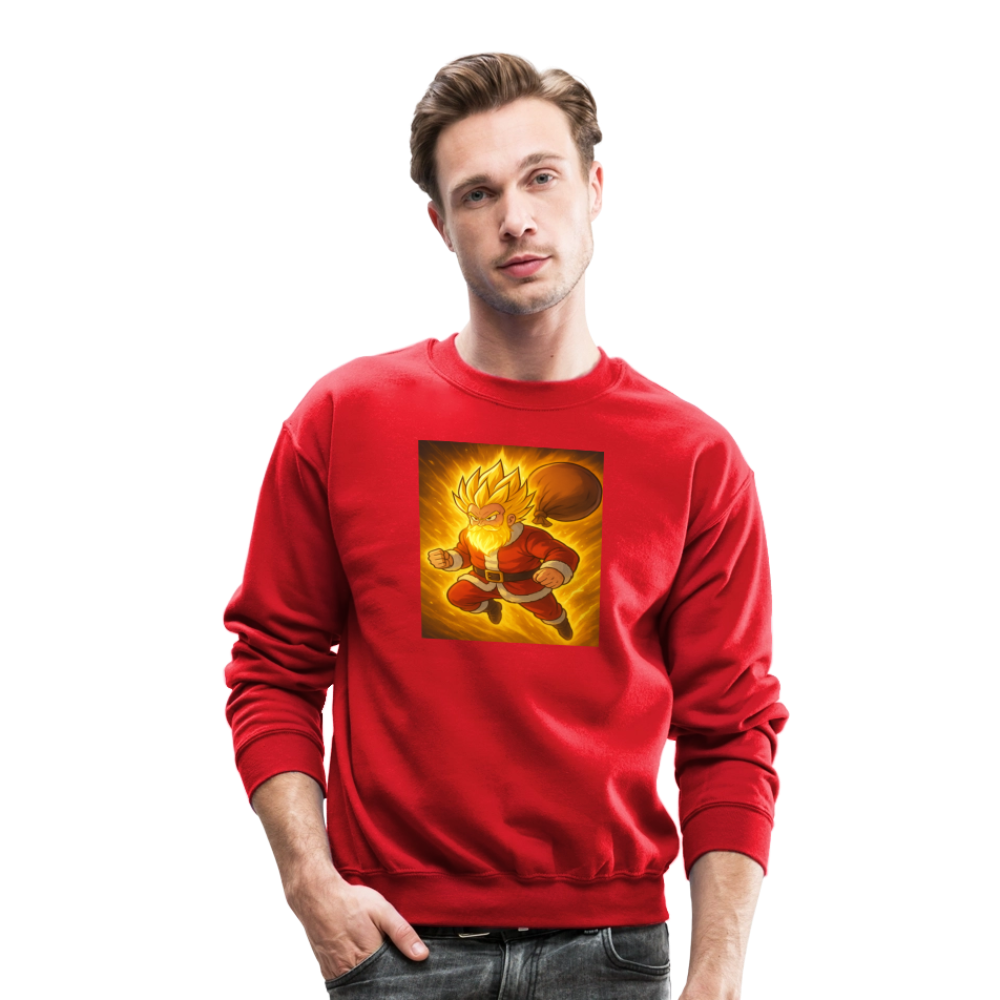 Super Powered Santa Anime Meme Crewneck Sweatshirt - red