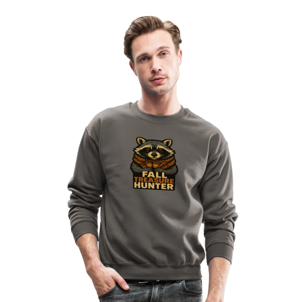 Raccoon Fall Treasure Hunter Crewneck Sweatshirt - asphalt gray