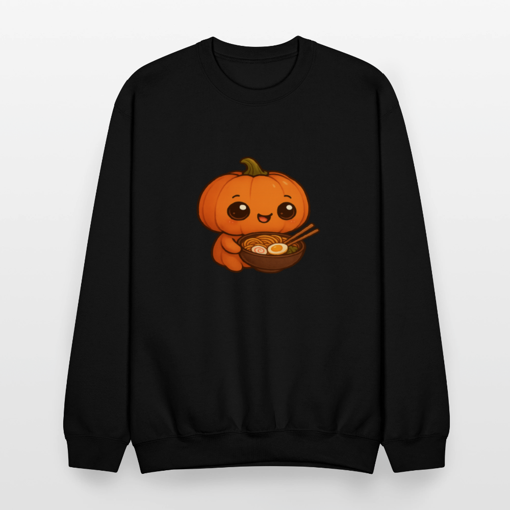 Chibi Pumpkin with Ramen Bowl Kawaii Art Crewneck Sweatshirt - black