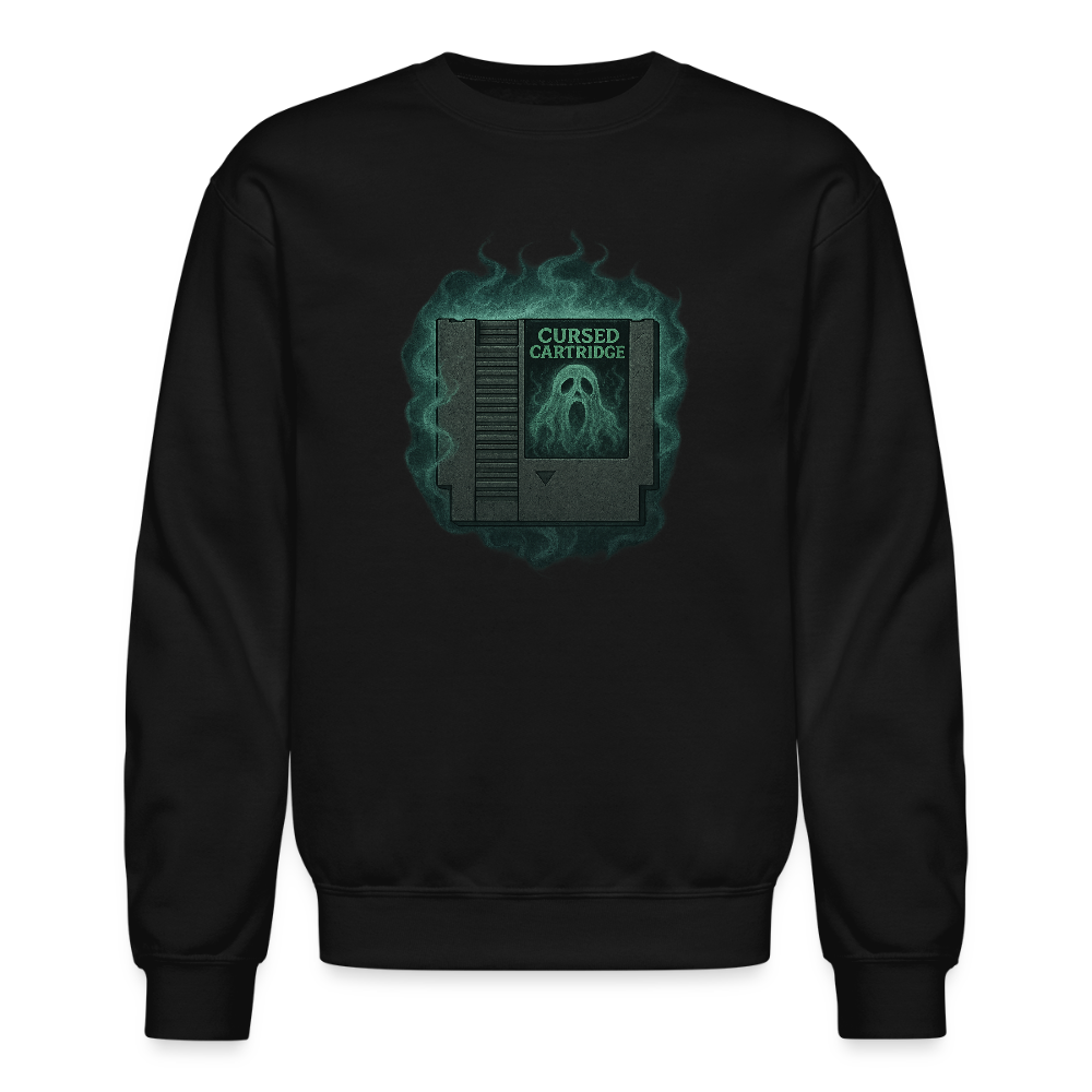 Haunted Retro Gamer Cursed Cartridge Crewneck Sweatshirt - black