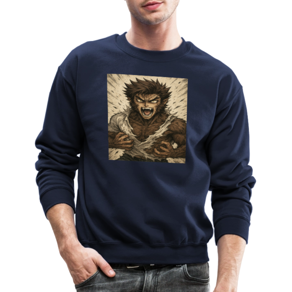 Anime Style Werewolf Transformation Crewneck Sweatshirt - navy
