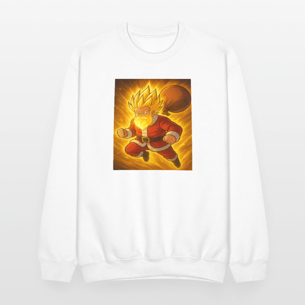 Super Powered Santa Anime Meme Crewneck Sweatshirt - white