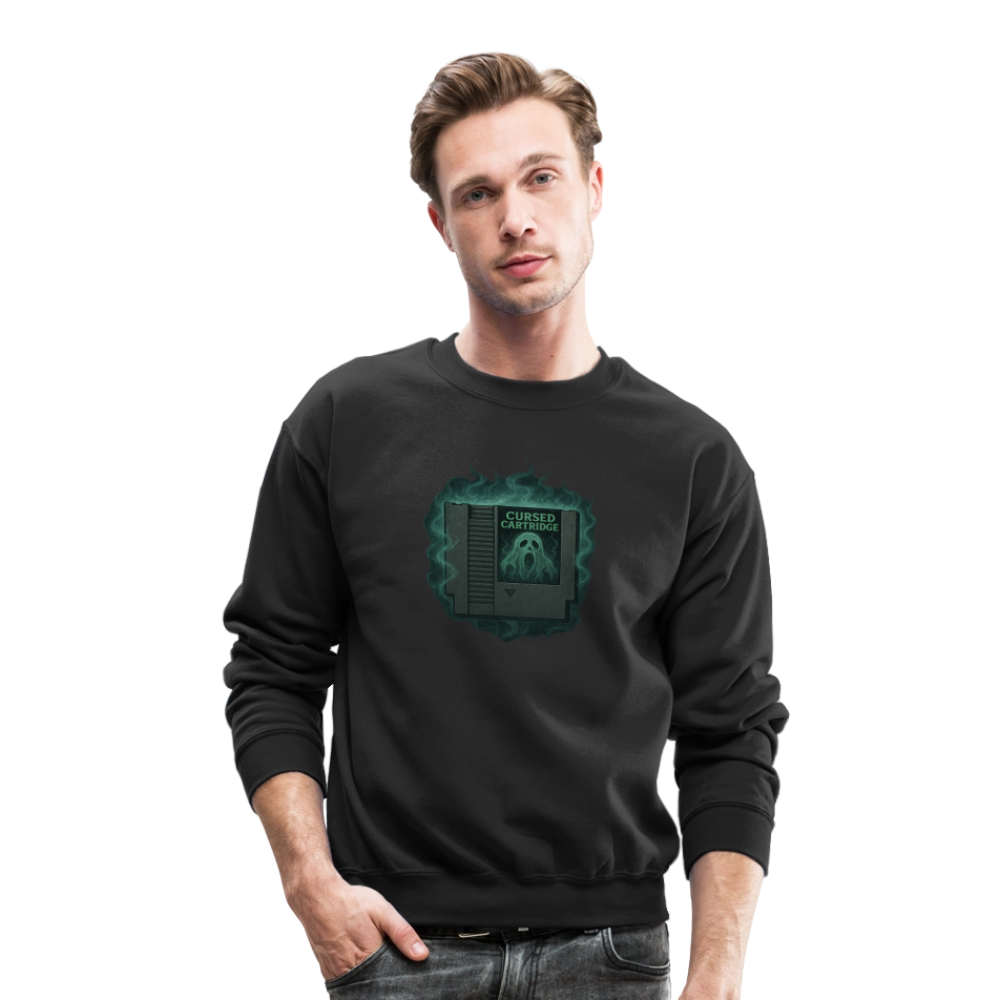 Haunted Retro Gamer Cursed Cartridge Crewneck Sweatshirt - black