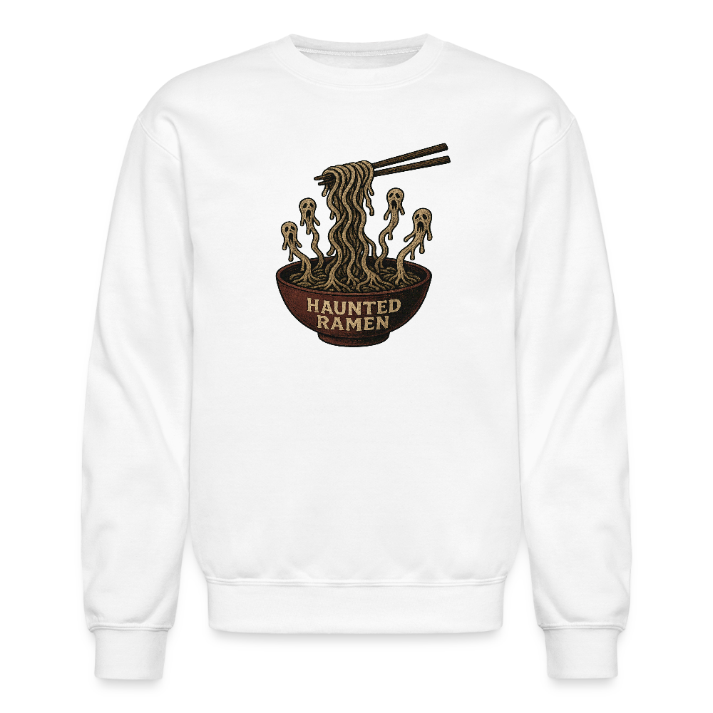 Haunted Ramen Bowl Funny Horror Design Crewneck Sweatshirt - white