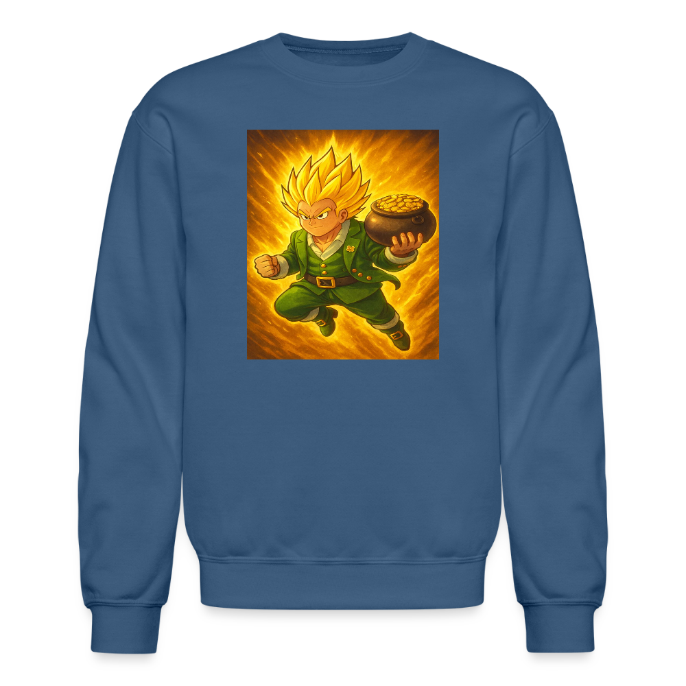 Leprechaun Anime Power Up Warrior Crewneck Sweatshirt - indigo blue