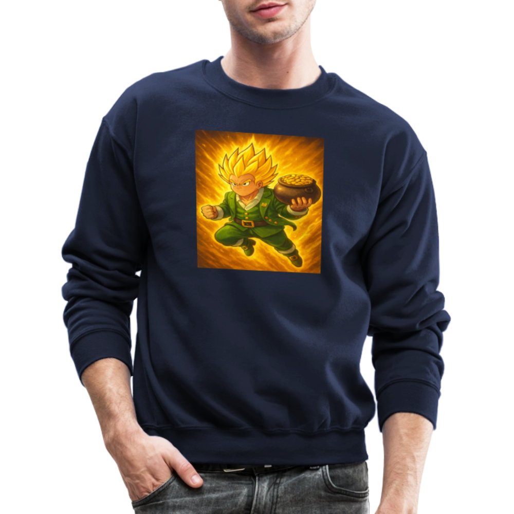 Leprechaun Anime Power Up Warrior Crewneck Sweatshirt - navy