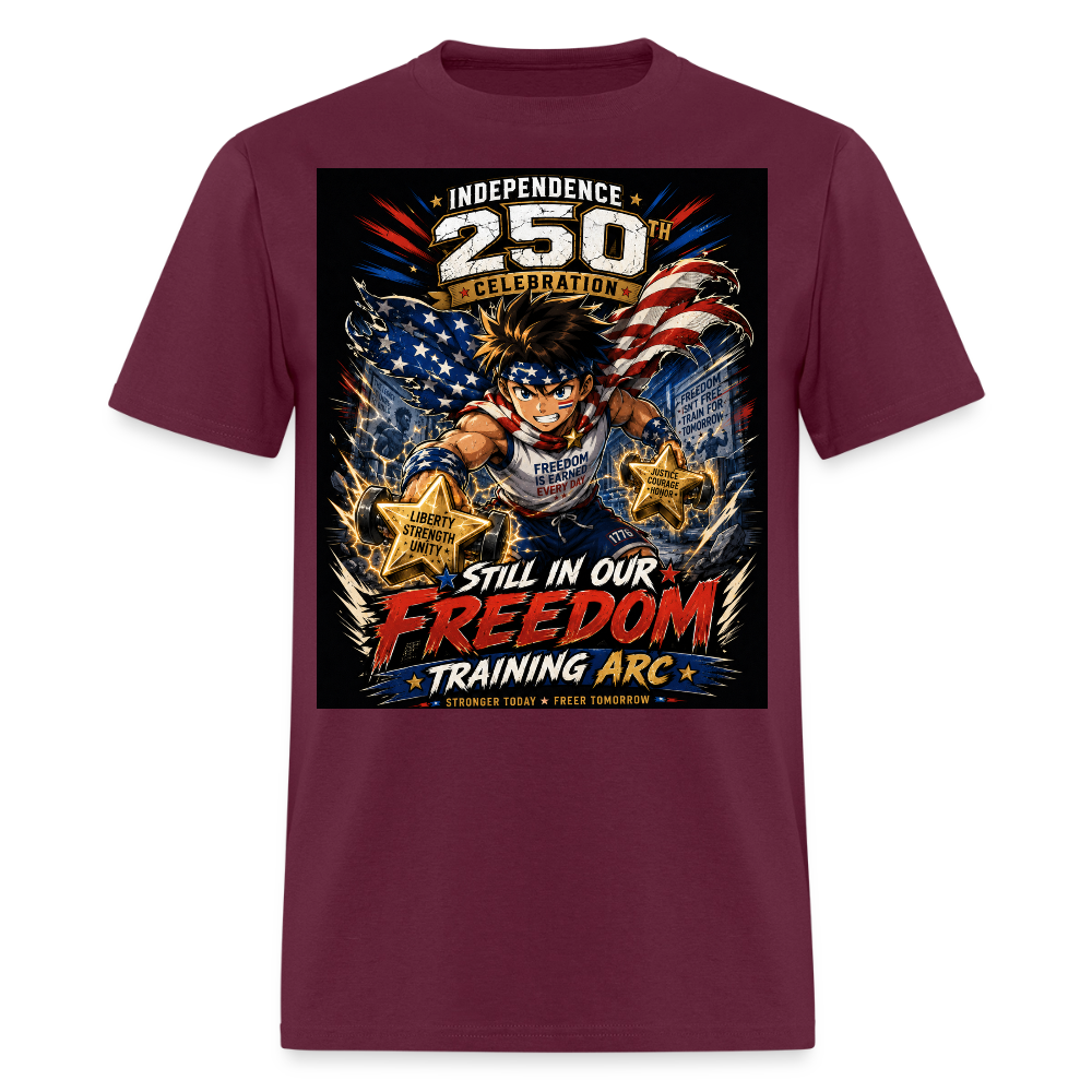 Patriotic T Shirt for July 4th Fans: Anime Hero Graphic - burgundy