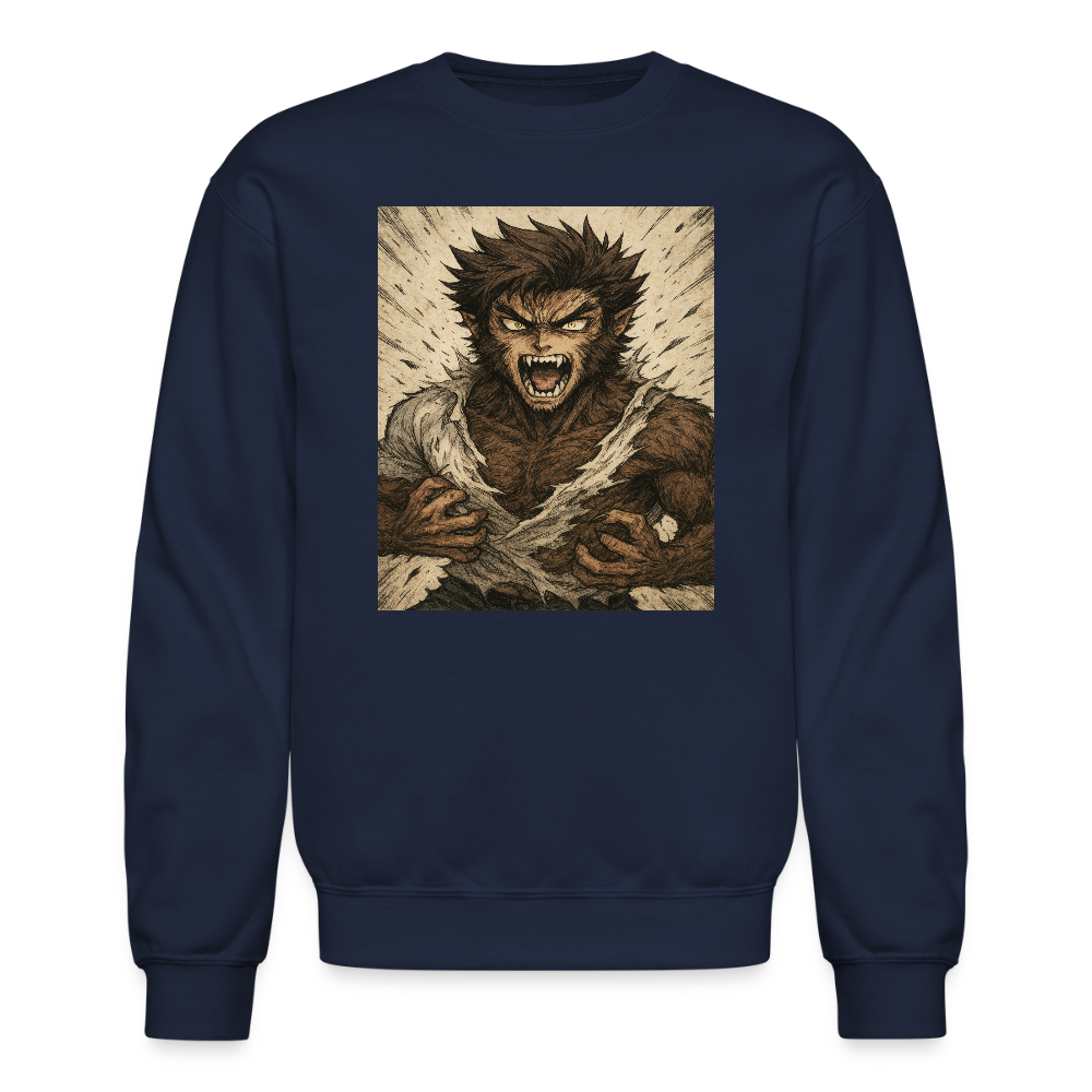 Anime Style Werewolf Transformation Crewneck Sweatshirt - navy