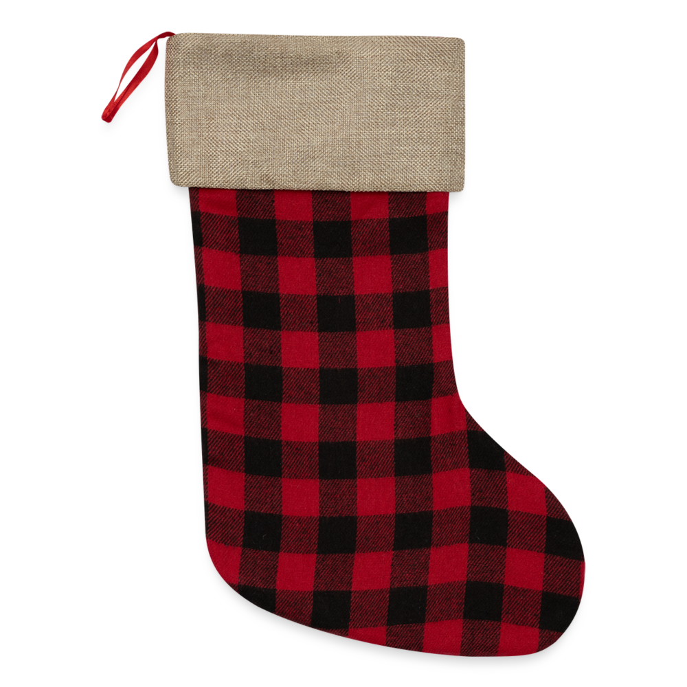 Customizable Plaid Christmas Stocking ADD YOUR OWN PHOTO, IMAGES, DESIGNS, QUOTES AND MORE - red/black