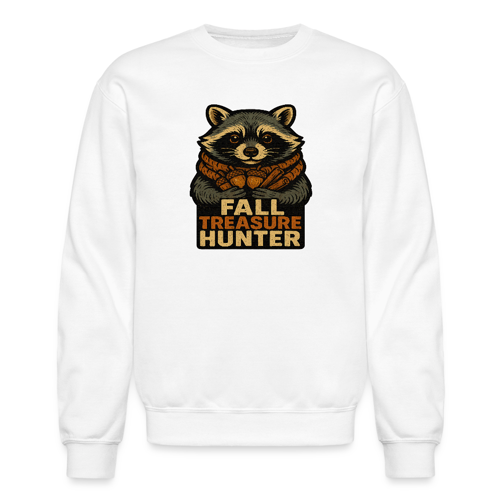 Raccoon Fall Treasure Hunter Crewneck Sweatshirt - white