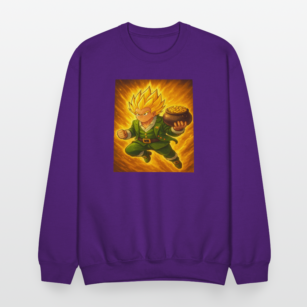 Leprechaun Anime Power Up Warrior Crewneck Sweatshirt - purple