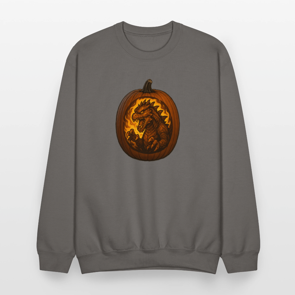 Roaring Kaiju Pumpkin Flame Artwork Crewneck Sweatshirt - asphalt gray