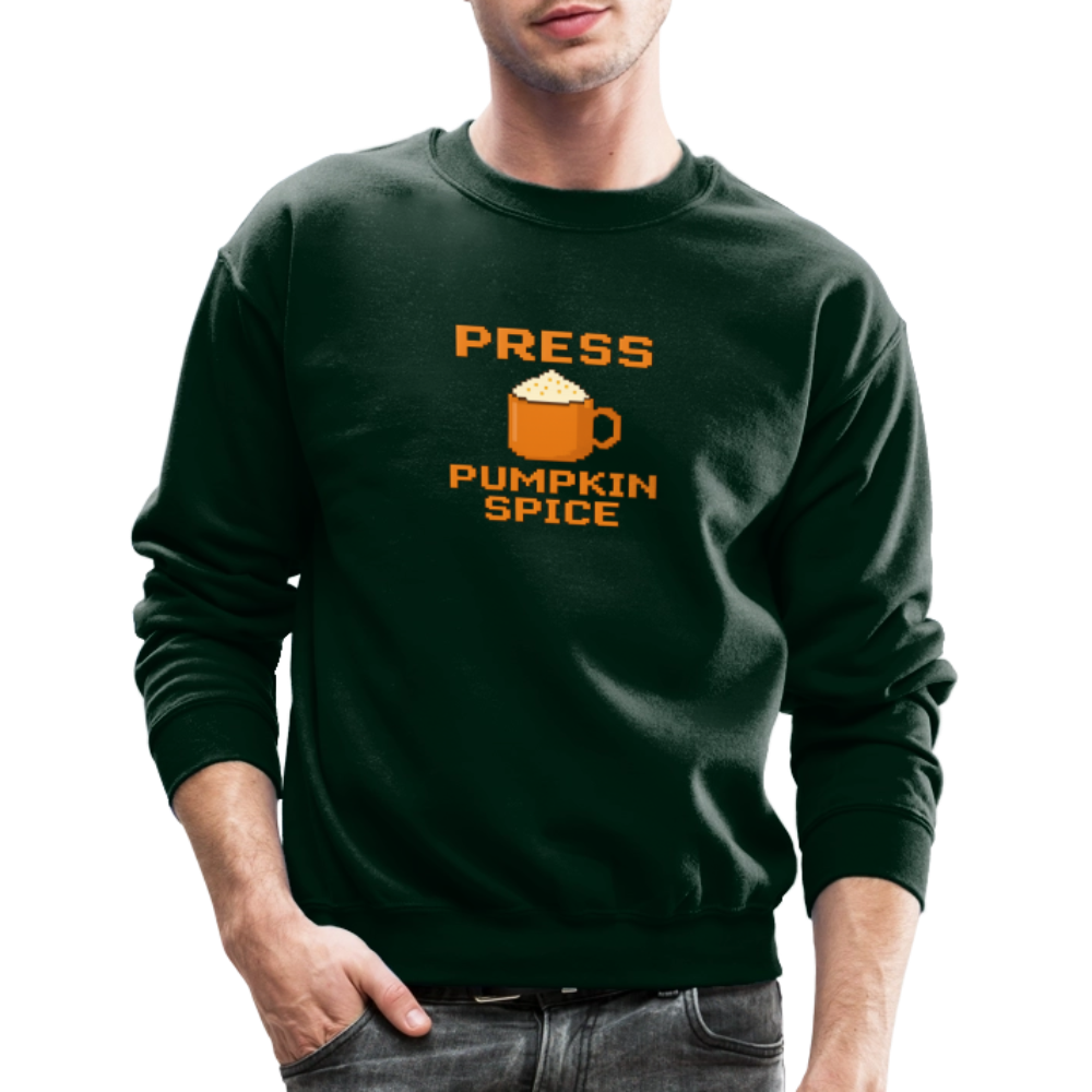 Press Pumpkin Spice Funny Gamer Meme Crewneck Sweatshirt - forest green