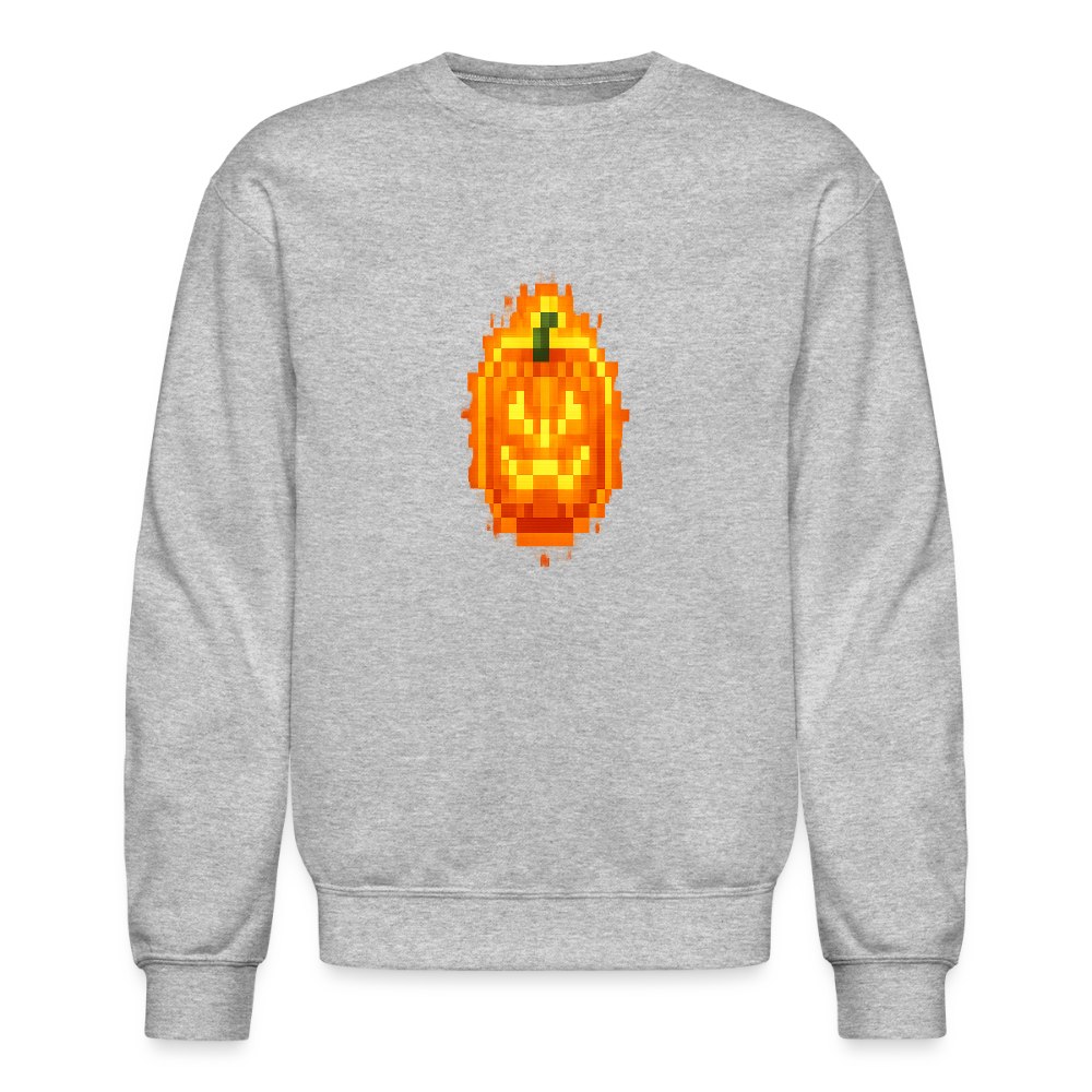 Pixel Pumpkin Power Up Halloween Retro 8 Bit Gamer Crewneck Sweatshirt - heather gray