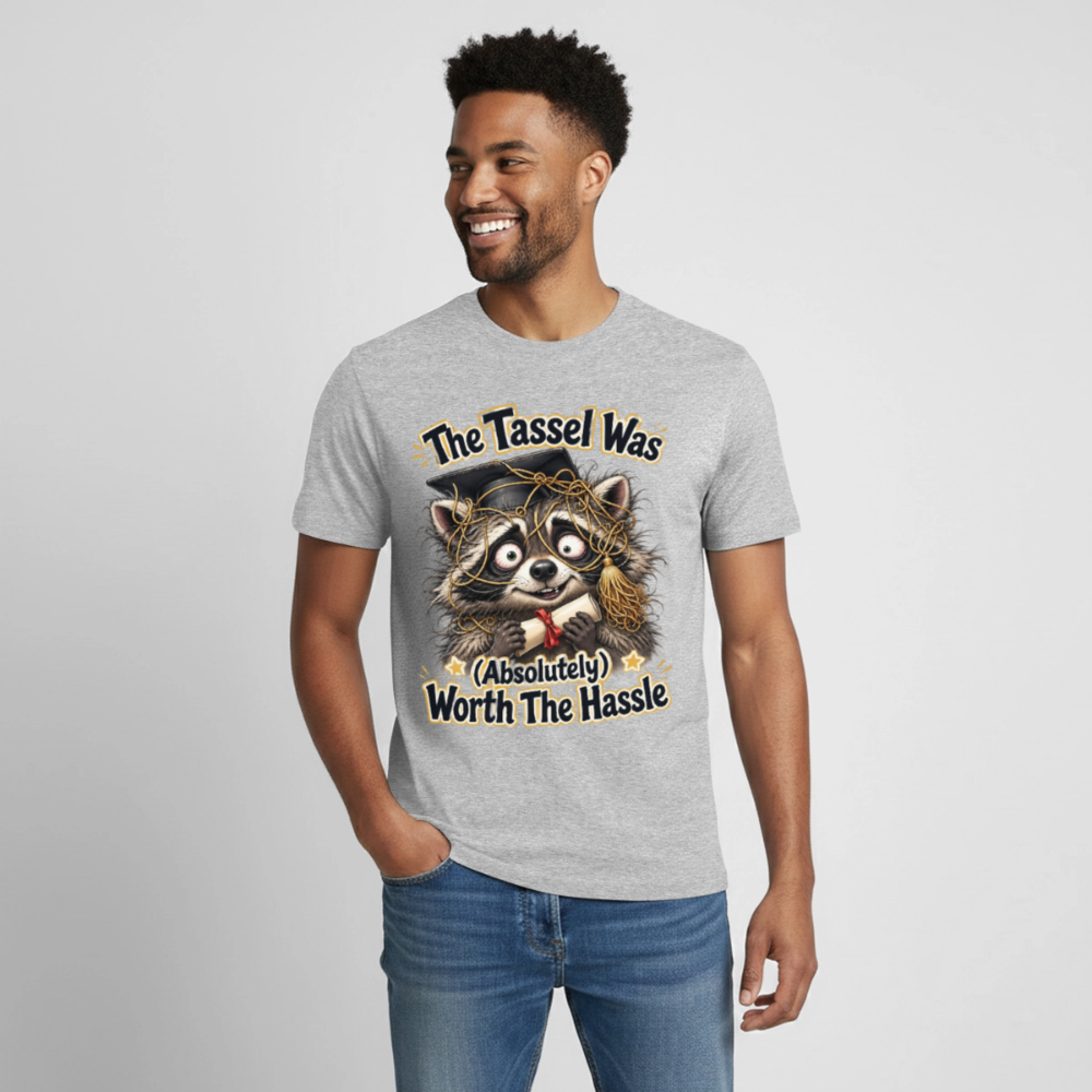 Funny Raccoon Graduation Design, Tassel Worth the Hassle Graduate Gift, Cute Animal Commencement Humor for Seniors & Students Gildan Ultra Cotton Adult T-Shirt - heather gray