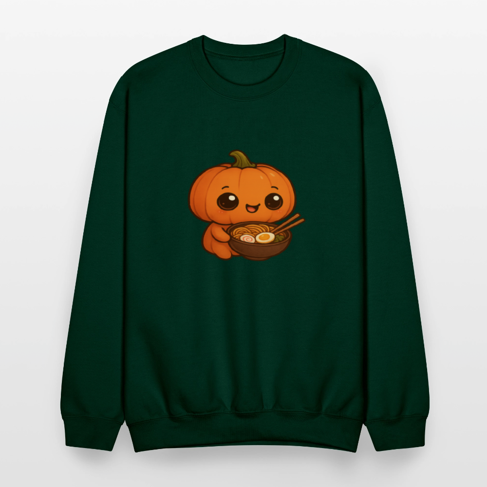 Chibi Pumpkin with Ramen Bowl Kawaii Art Crewneck Sweatshirt - forest green