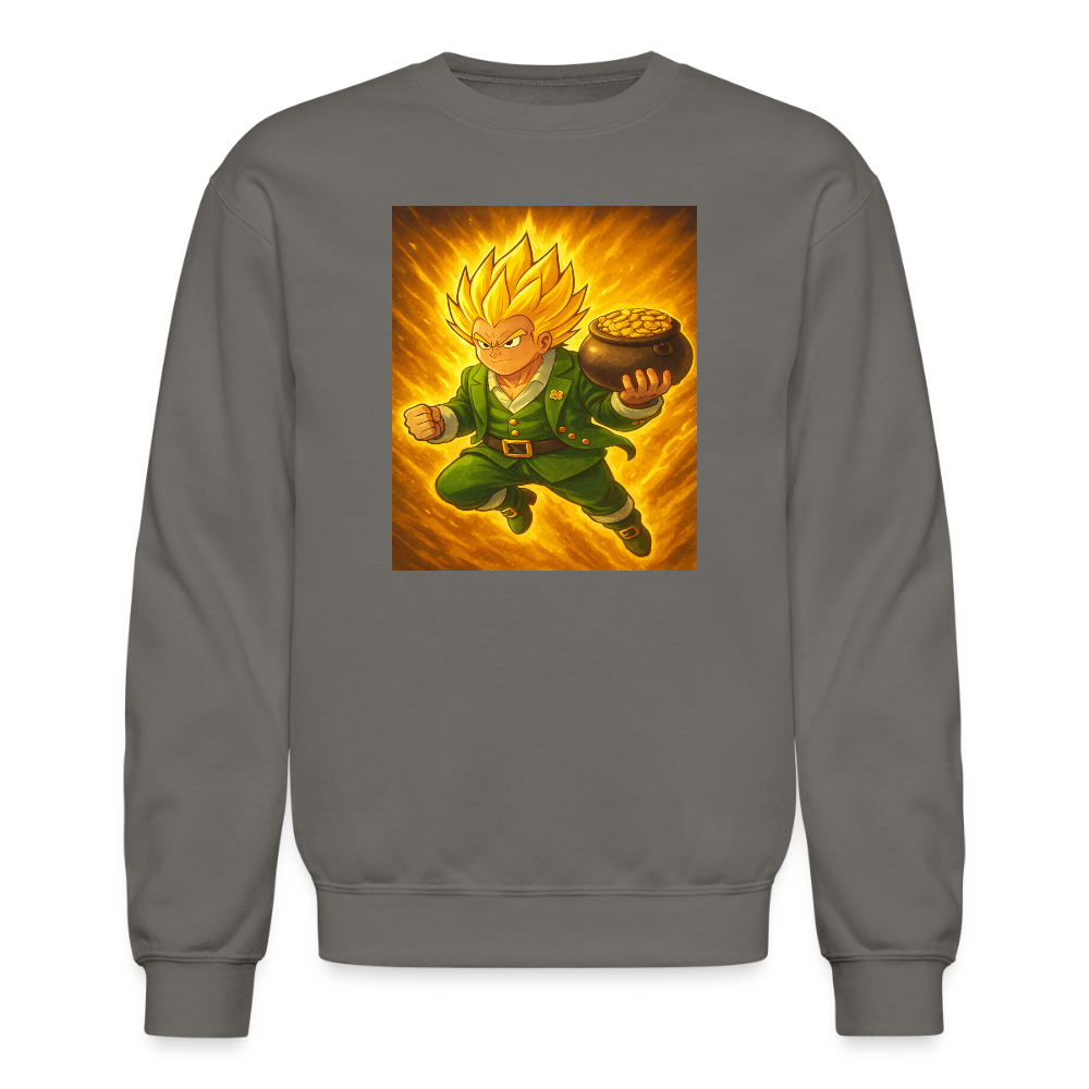 Leprechaun Anime Power Up Warrior Crewneck Sweatshirt - asphalt gray