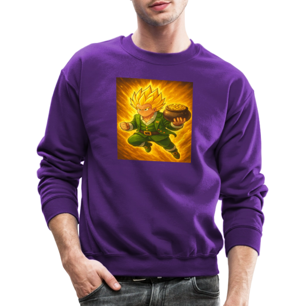 Leprechaun Anime Power Up Warrior Crewneck Sweatshirt - purple