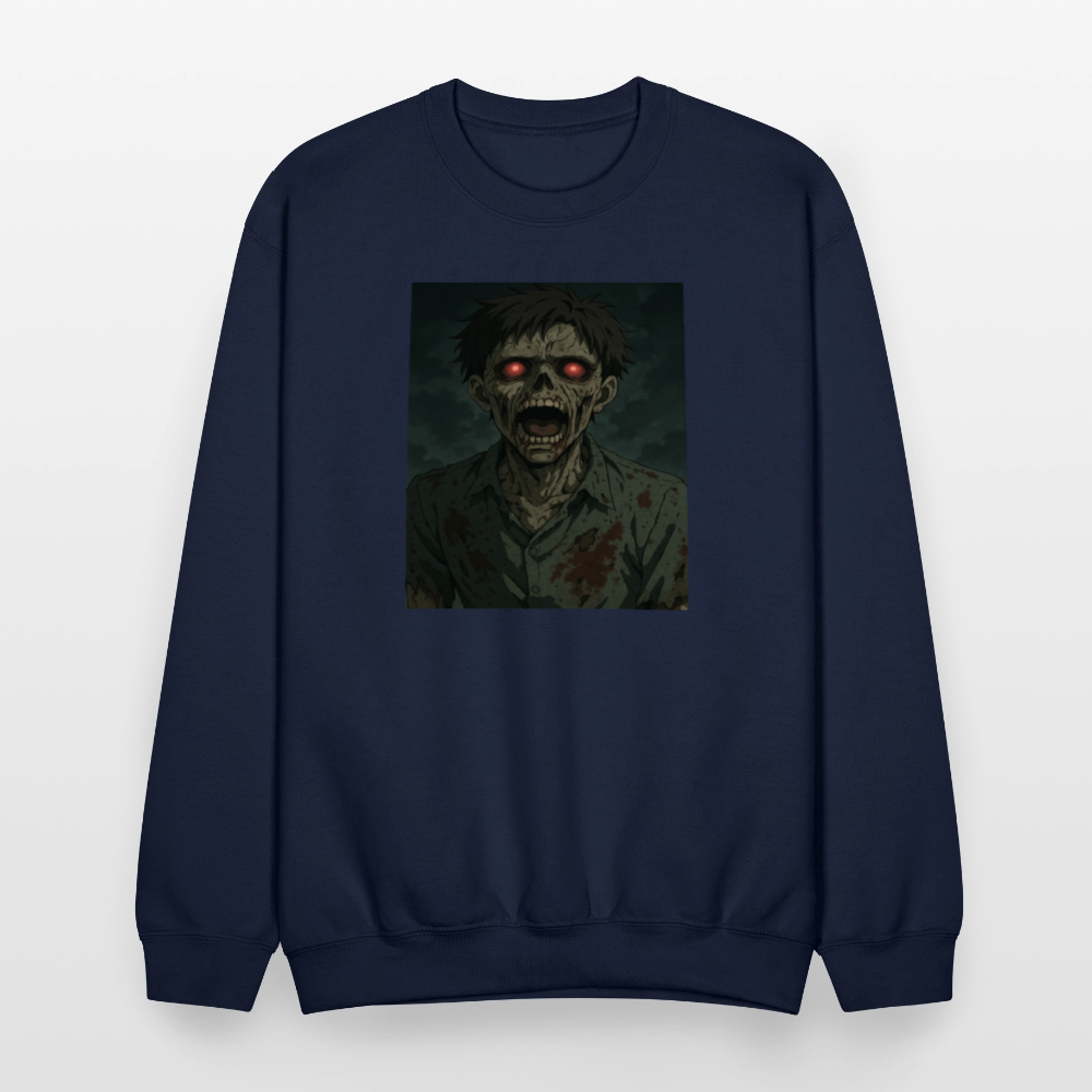 Scary Anime Zombie With Glowing Eyes Horror Art Crewneck Sweatshirt - navy