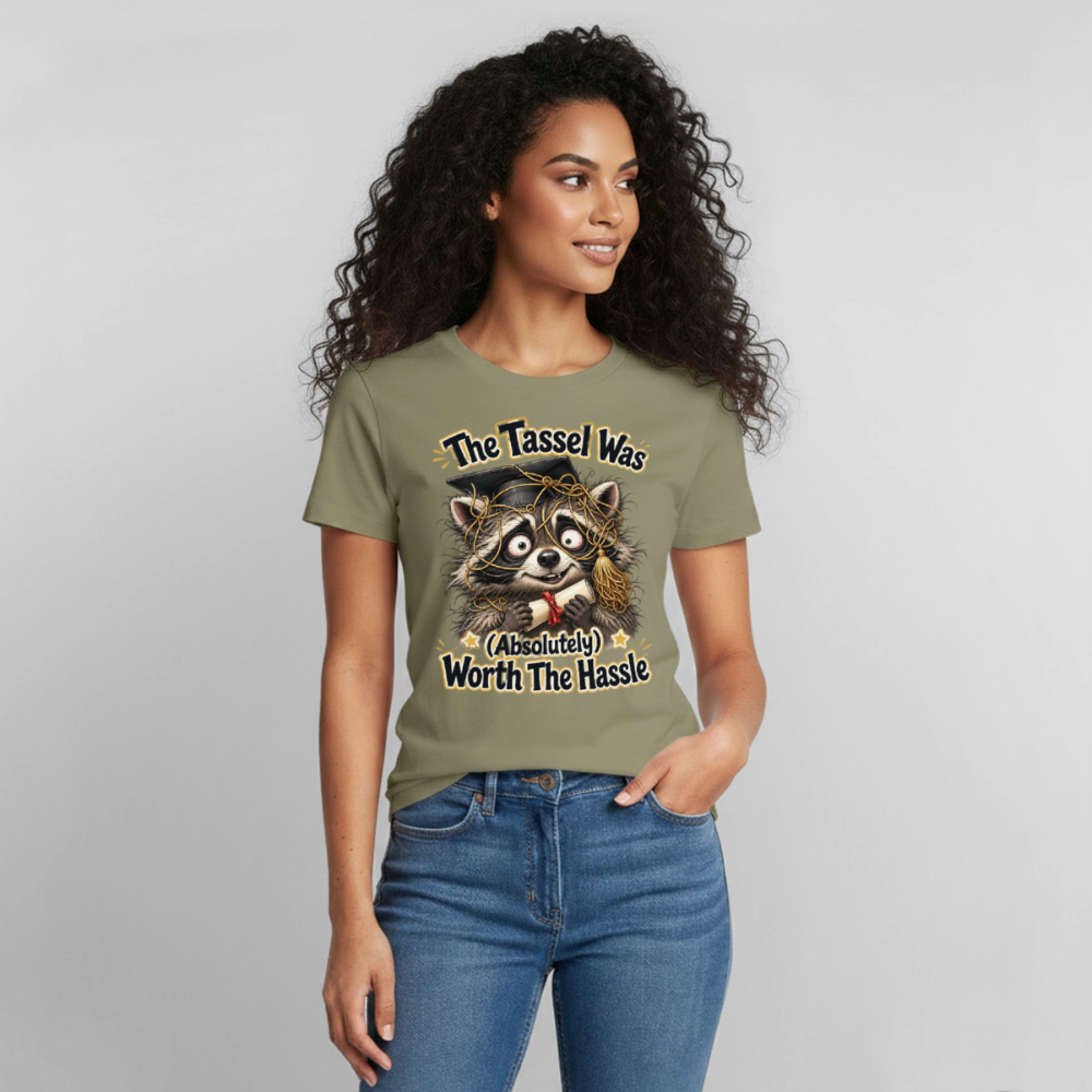 Funny Raccoon Graduation Design, Tassel Worth the Hassle Graduate Gift, Cute Animal Commencement Humor for Seniors & Students Gildan Ultra Cotton Adult T-Shirt - prairie dust