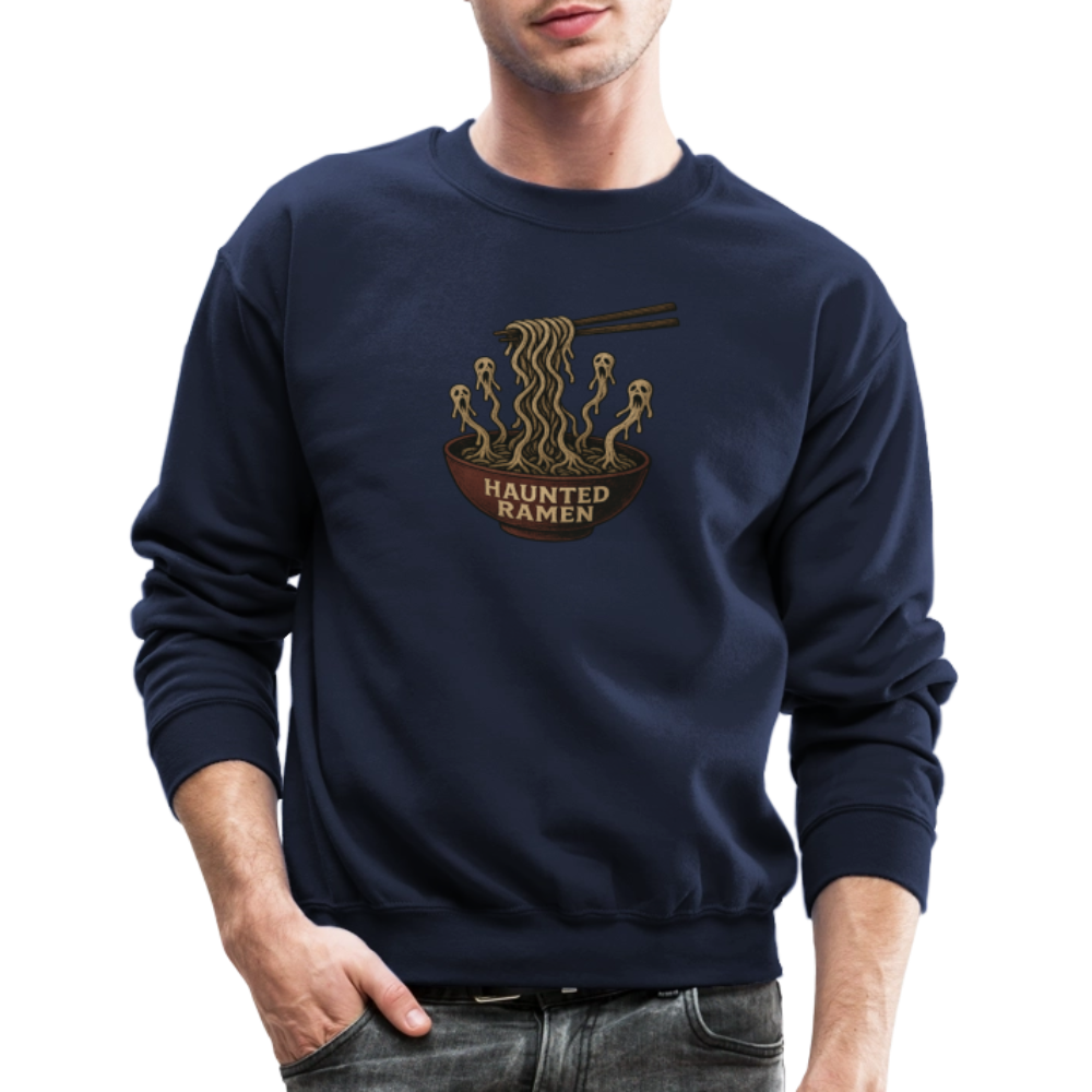Haunted Ramen Bowl Funny Horror Design Crewneck Sweatshirt - navy
