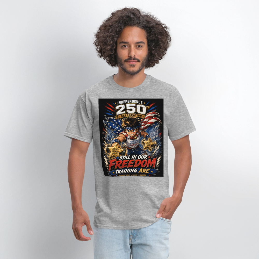 Patriotic T Shirt for July 4th Fans: Anime Hero Graphic - heather gray