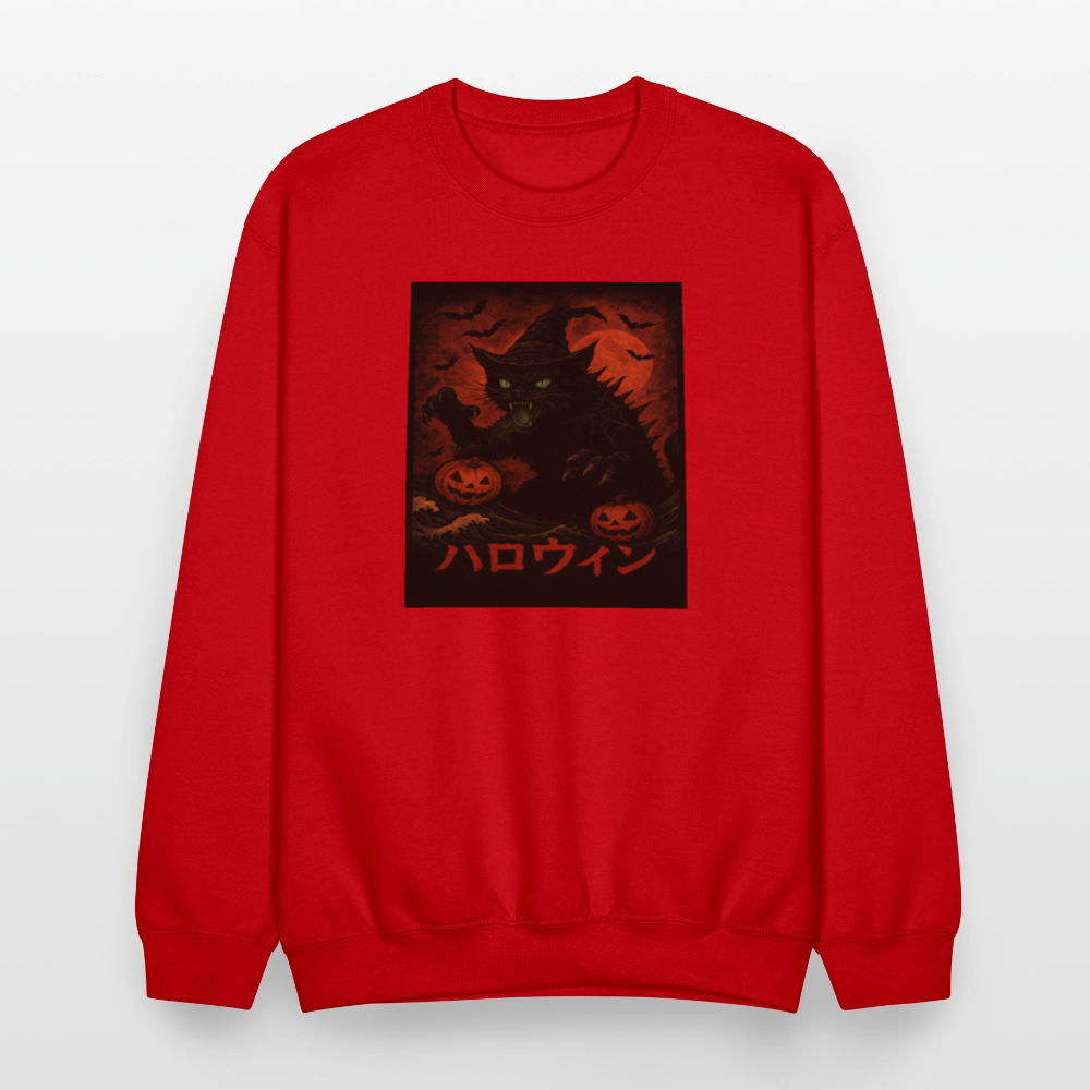 Scary Catzilla Halloween Dark Design Crewneck Sweatshirt - red