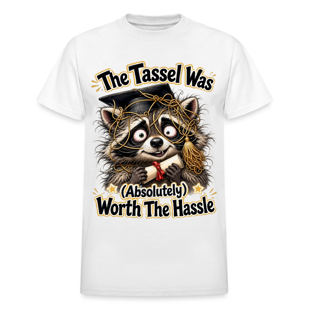 Funny Raccoon Graduation Design, Tassel Worth the Hassle Graduate Gift, Cute Animal Commencement Humor for Seniors & Students Gildan Ultra Cotton Adult T-Shirt - white