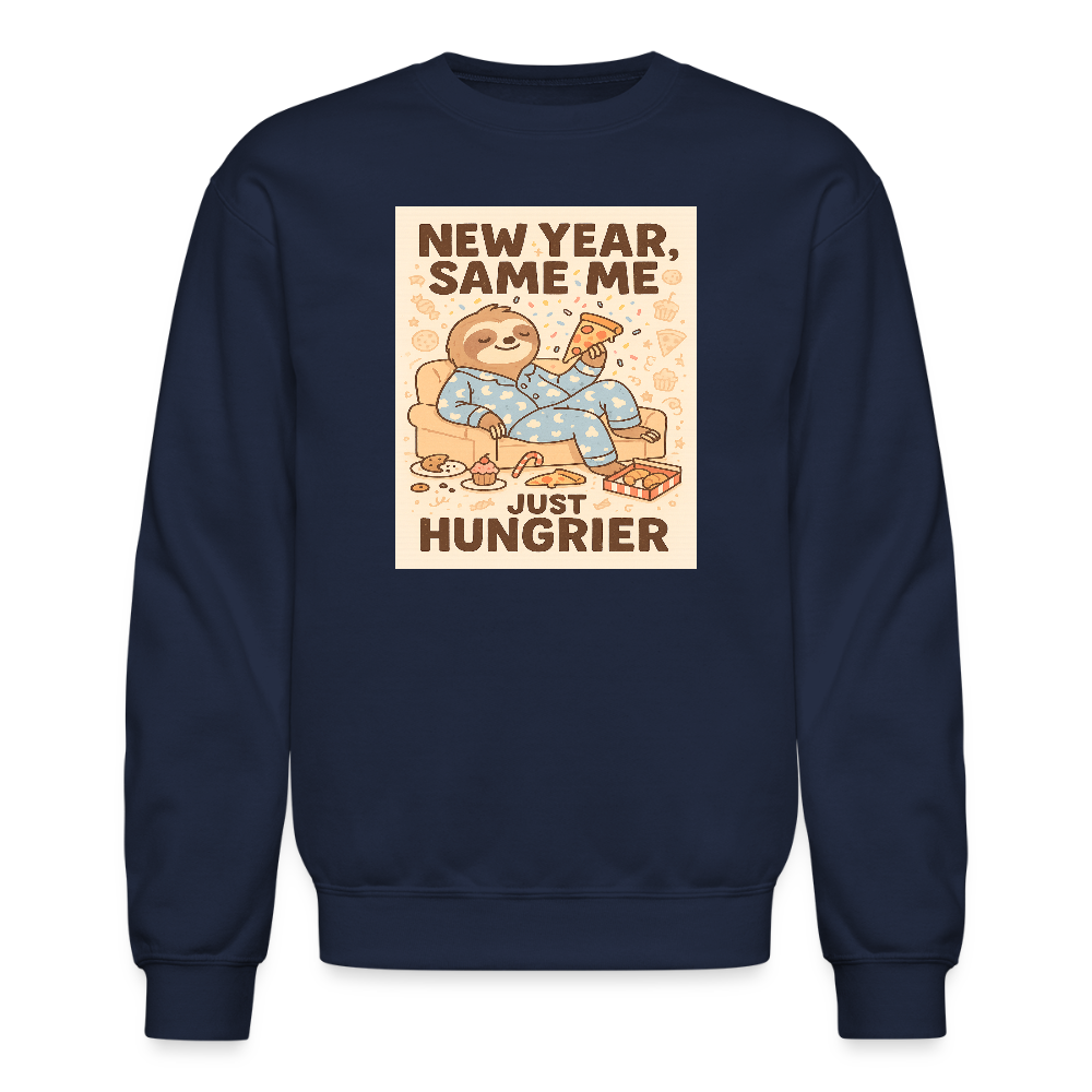 New Year Same Me Just Hungrier Sloth Crewneck Sweatshirt - navy