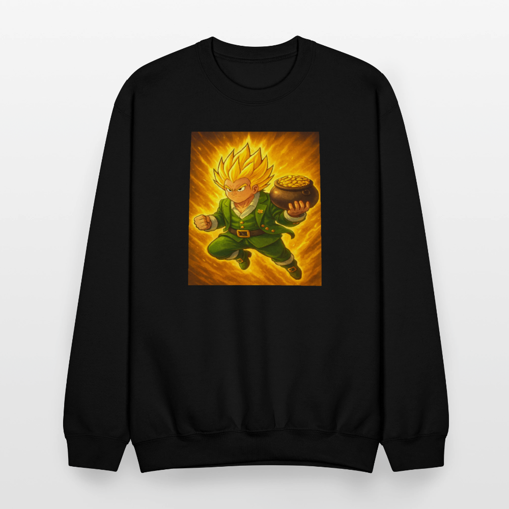 Leprechaun Anime Power Up Warrior Crewneck Sweatshirt - black