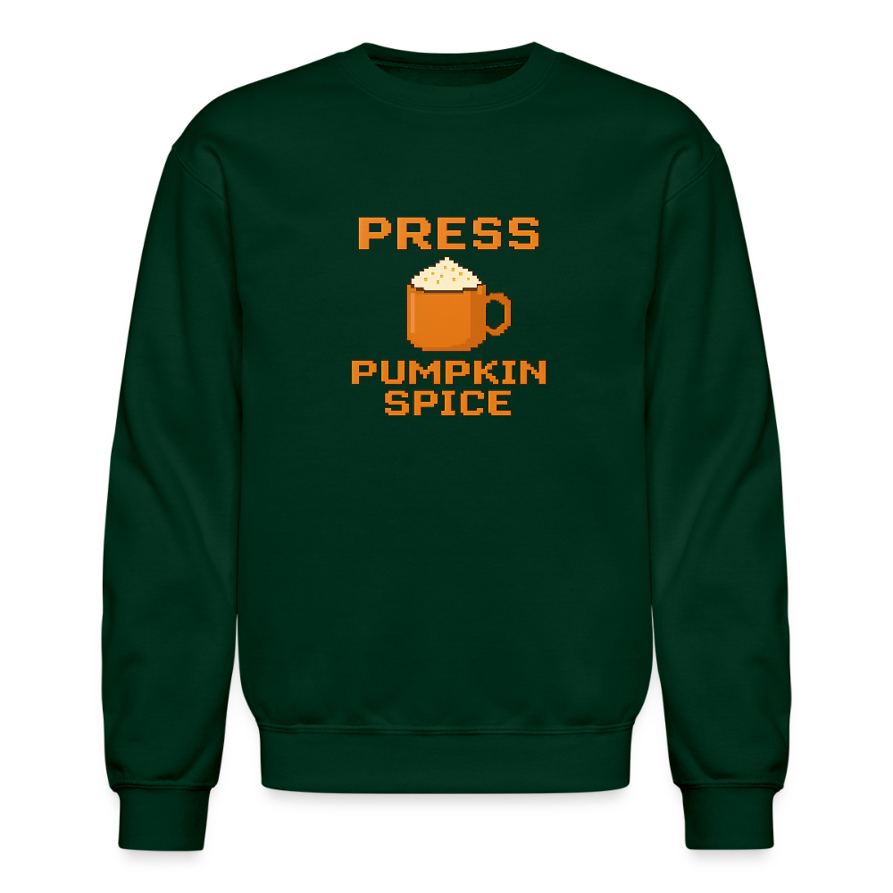 Press Pumpkin Spice Funny Gamer Meme Crewneck Sweatshirt - forest green