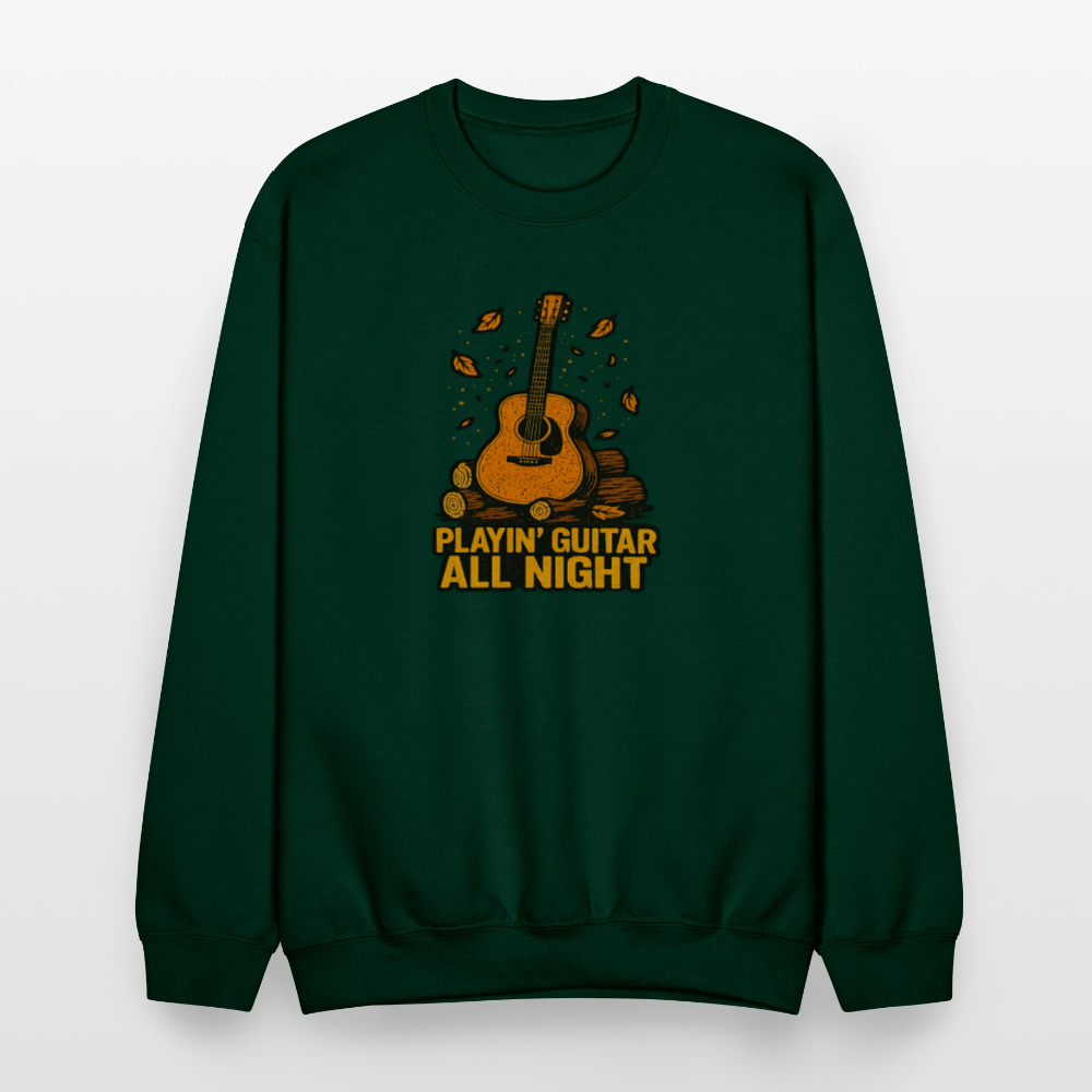 Playin Guitar All Night Acoustic Music Crewneck Sweatshirt - forest green