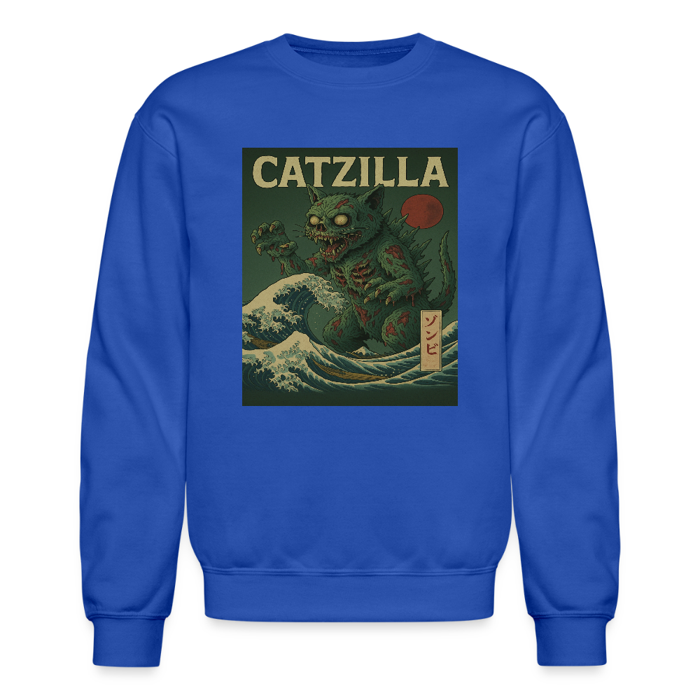 Zombie Catzilla Meme Horror Design Crewneck Sweatshirt - royal blue