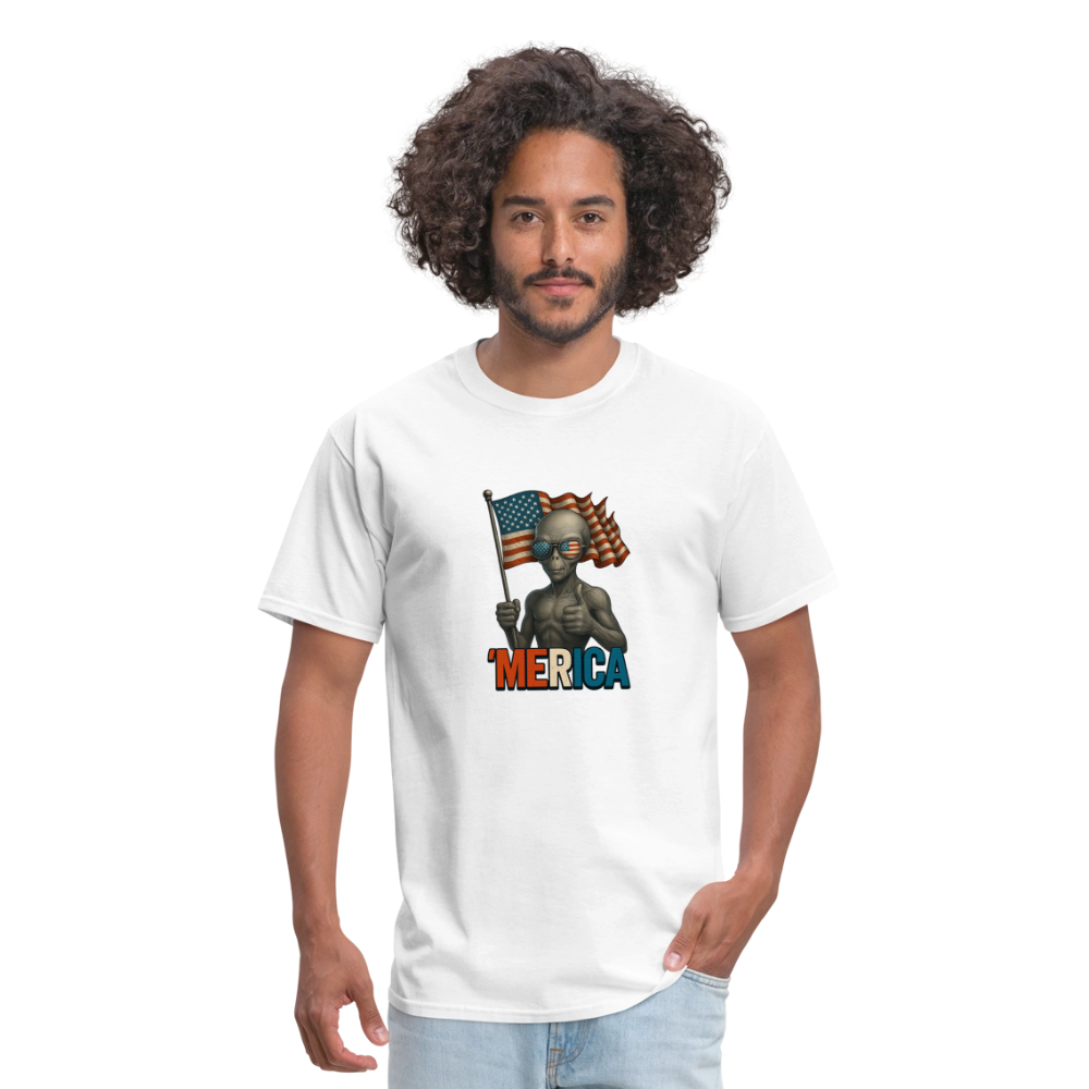 Thumbs Up Merica Alien 4th of July Funny and Patriotic Unisex Classic T-Shirt - white