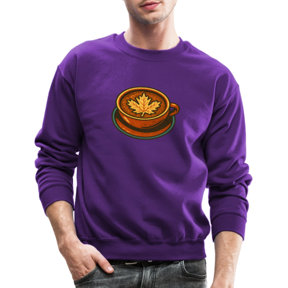Autumn Coffee Cup with Maple Leaf Art Crewneck Sweatshirt - purple