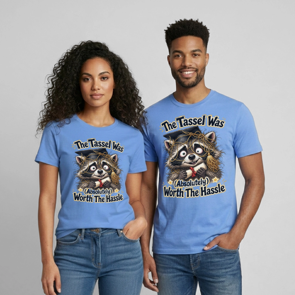 Funny Raccoon Graduation Design, Tassel Worth the Hassle Graduate Gift, Cute Animal Commencement Humor for Seniors & Students Gildan Ultra Cotton Adult T-Shirt - carolina blue