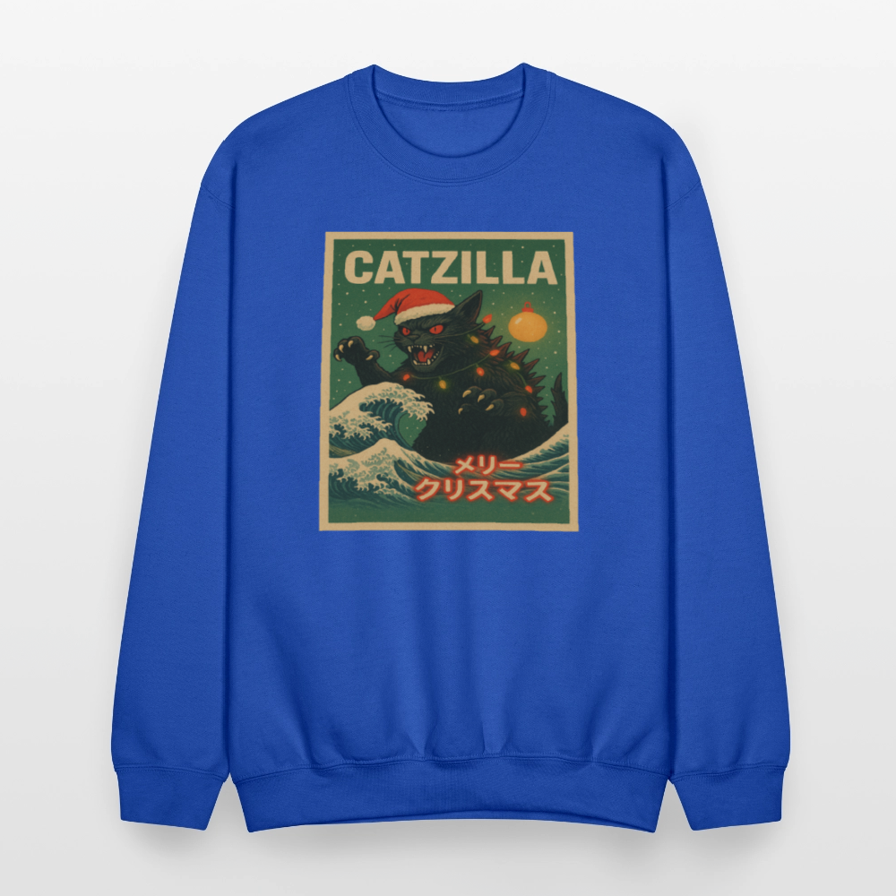 Funny Catzilla Christmas Retro Design Crewneck Sweatshirt - royal blue