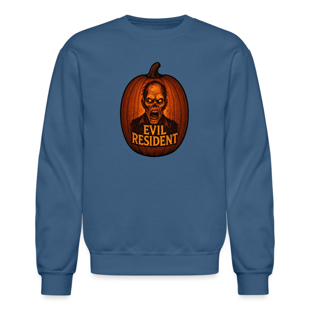 Evil Resident Zombie Pumpkin Halloween Art Crewneck Sweatshirt - indigo blue