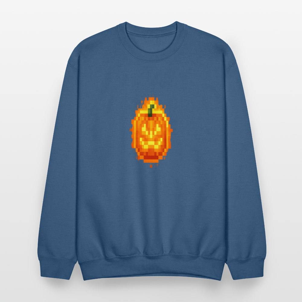 Pixel Pumpkin Power Up Halloween Retro 8 Bit Gamer Crewneck Sweatshirt - indigo blue