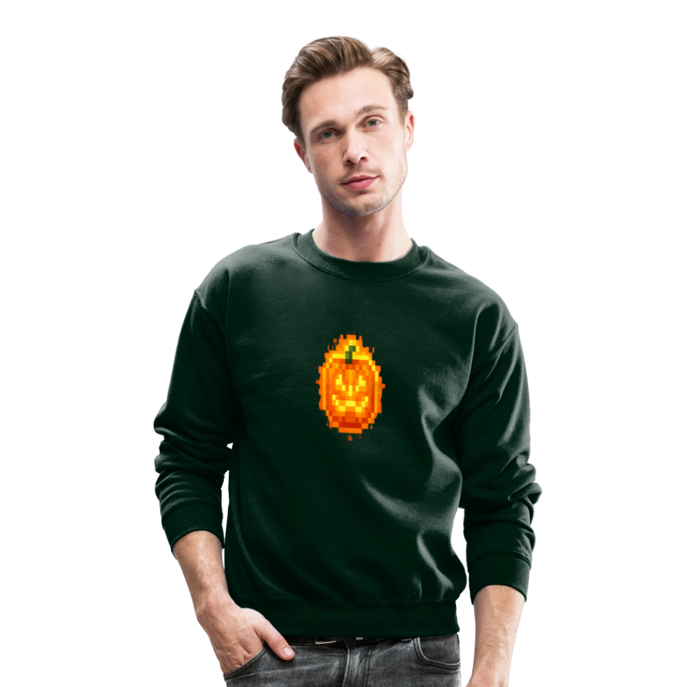 Pixel Pumpkin Power Up Halloween Retro 8 Bit Gamer Crewneck Sweatshirt - forest green