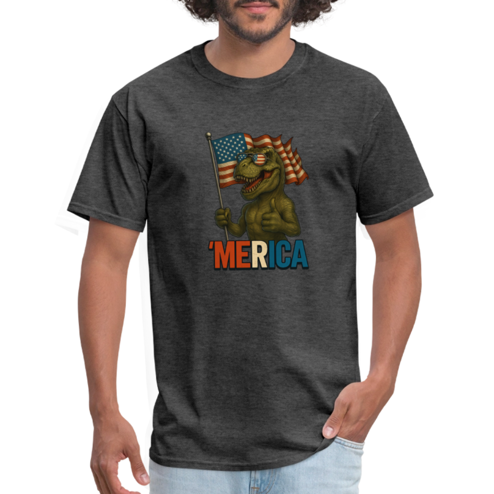 Thumbs Up Merica T Rex 4th of July Funny and Patriotic Unisex Classic T-Shirt - heather black