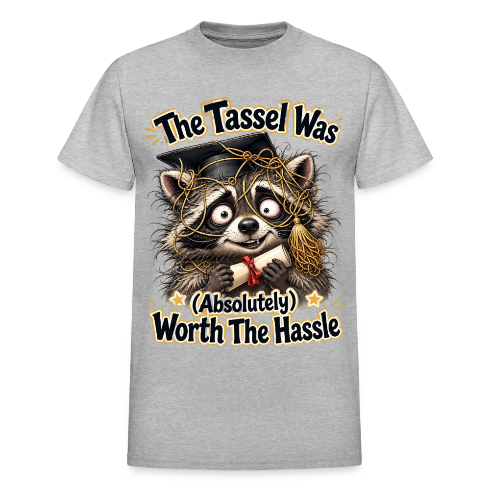 Funny Raccoon Graduation Design, Tassel Worth the Hassle Graduate Gift, Cute Animal Commencement Humor for Seniors & Students Gildan Ultra Cotton Adult T-Shirt - heather gray