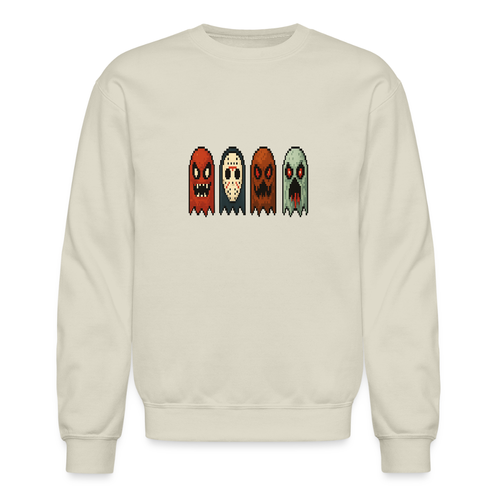 Pixel Horror Ghosts Retro Gaming Art Crewneck Sweatshirt - Sand