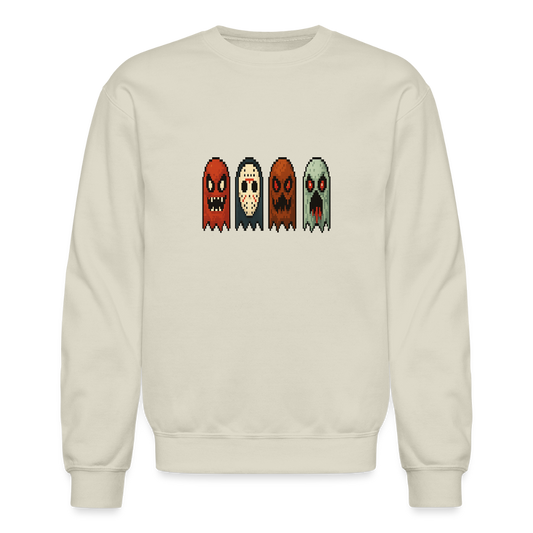 Pixel Horror Ghosts Retro Gaming Art Crewneck Sweatshirt - Sand