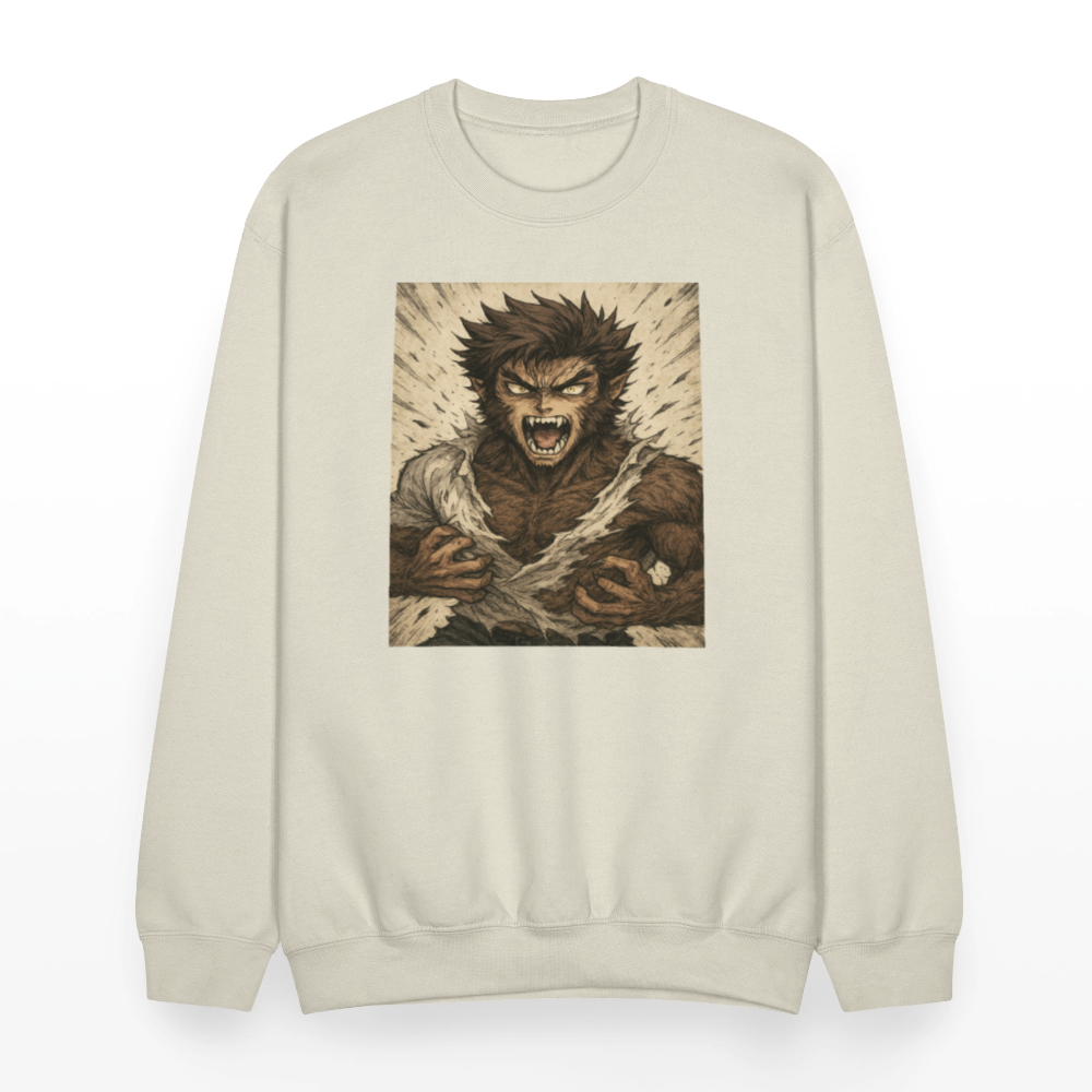 Anime Style Werewolf Transformation Crewneck Sweatshirt - Sand