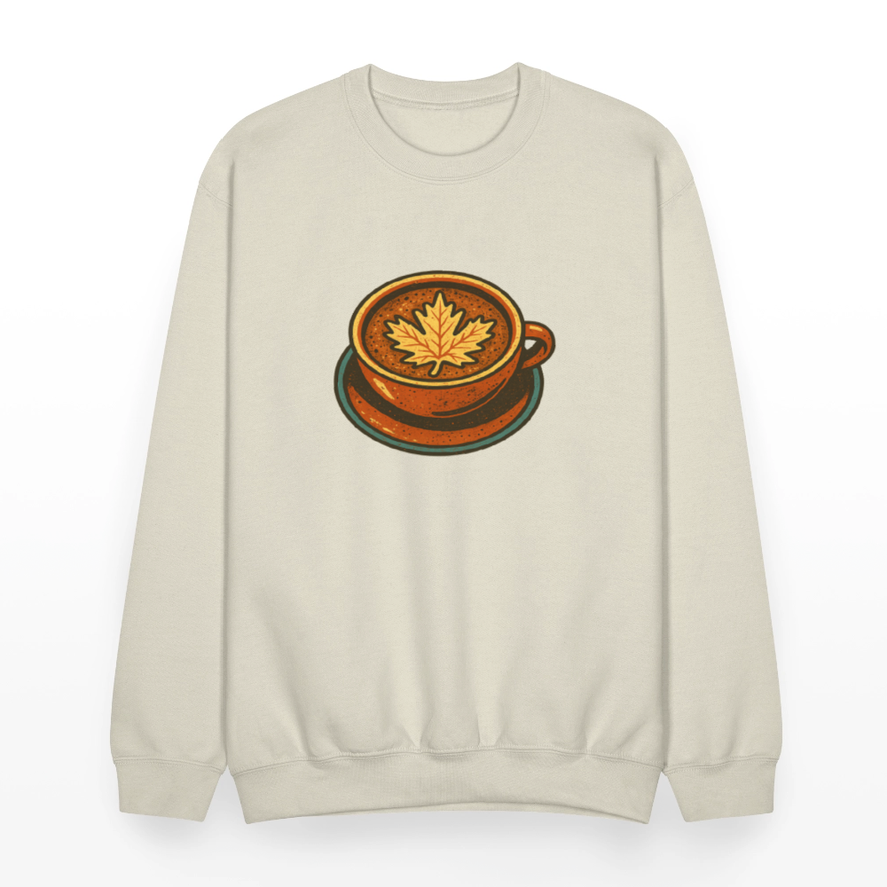Autumn Coffee Cup with Maple Leaf Art Crewneck Sweatshirt - Sand