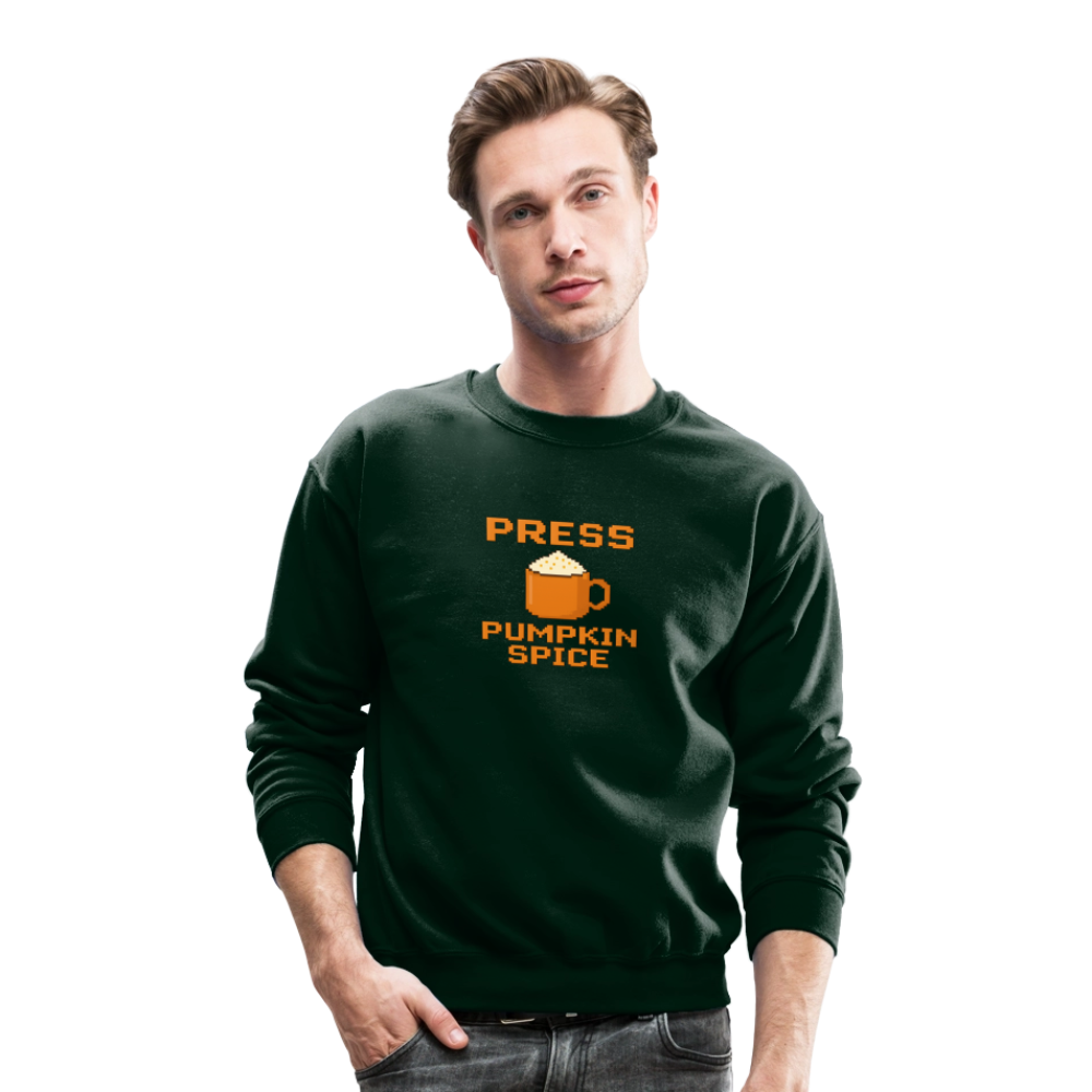 Press Pumpkin Spice Funny Gamer Meme Crewneck Sweatshirt - forest green